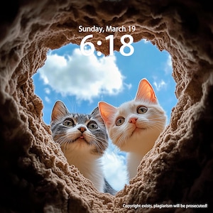 Custom Cat Personalized Iphone Wallpaper Digital Download Animal Dog Phone Background Wallpaper Two Kittens Looking Into A Heart Shaped Cave