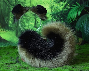 Faux fur shepherd dog tail and ear set black green Shiba Inu dog ear and tail anime cosplay therian puppy ear tail puppy girl kemonomimi