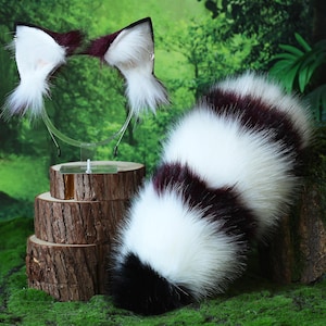 Faux fur handmade raccoon ears and tail kemonomimi red panda ear and tail anime cosplay cute bear panda ear and tail therian halloween gift