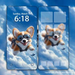 Skydiving Corgi Dog Personalized Iphone Wallpaper Digital Download Custom Pet Laptop Background Wallpaper For Phone, IPad and Desktop Puppy