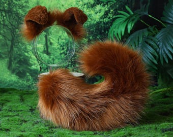 Faux fur brown shepherd dog tail and ear set Shiba Inu dog ear and tail furry anime cosplay therian puppy ear tail puppy girl kemonomimi