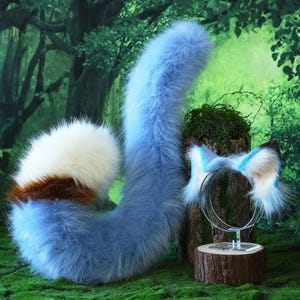 Blue faux fur cat ears and tail kitten ears and tail kittenplay anime cosplay fox ears and tail wolf ear and tail kemonomimi halloween gifts