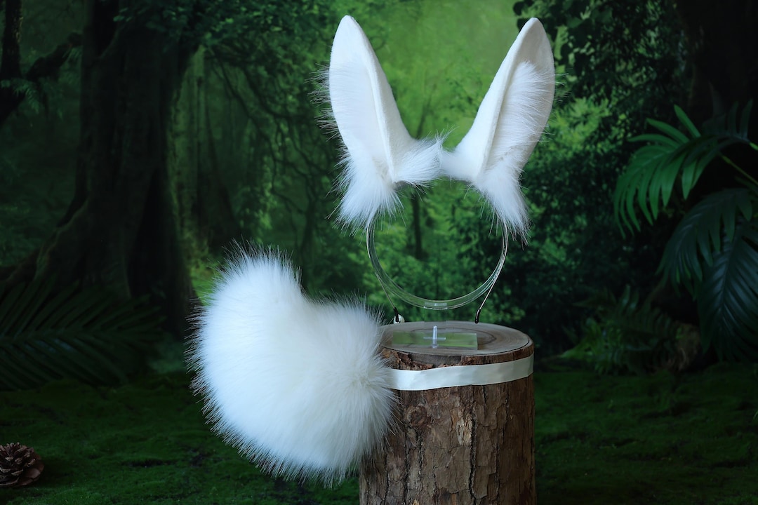 Realistic Faux Fur Bunny Ear and Tail Bendable Bunny Ear Cosplay White ...