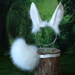 Realistic faux fur bunny ear and tail bendable bunny ear cosplay white rabbit ear and tail neko ear petplay anime cosplay bunny kemonomimi