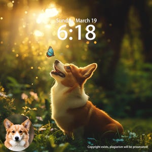Custom Dog Personalized Iphone Wallpaper Digital Download Animal Puppy Phone Background Wallpaper Friendly butterfly and corgi Home Screen