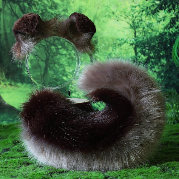 Kunstpelz Hirtenhund Schwanz Set braun Shiba Inu Hund Ohren und Ohren Anime Cosplay Therian Puppy Ear Tail Hündchen Mädchen kemonomimi Puppy Boy