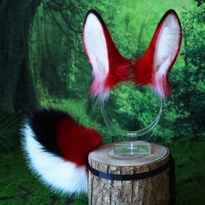 Realistic faux fur bunny ear and tail bendable bunny ear cosplay red rabbit ear and tail neko ear petplay anime cosplay bunny kemonomimi