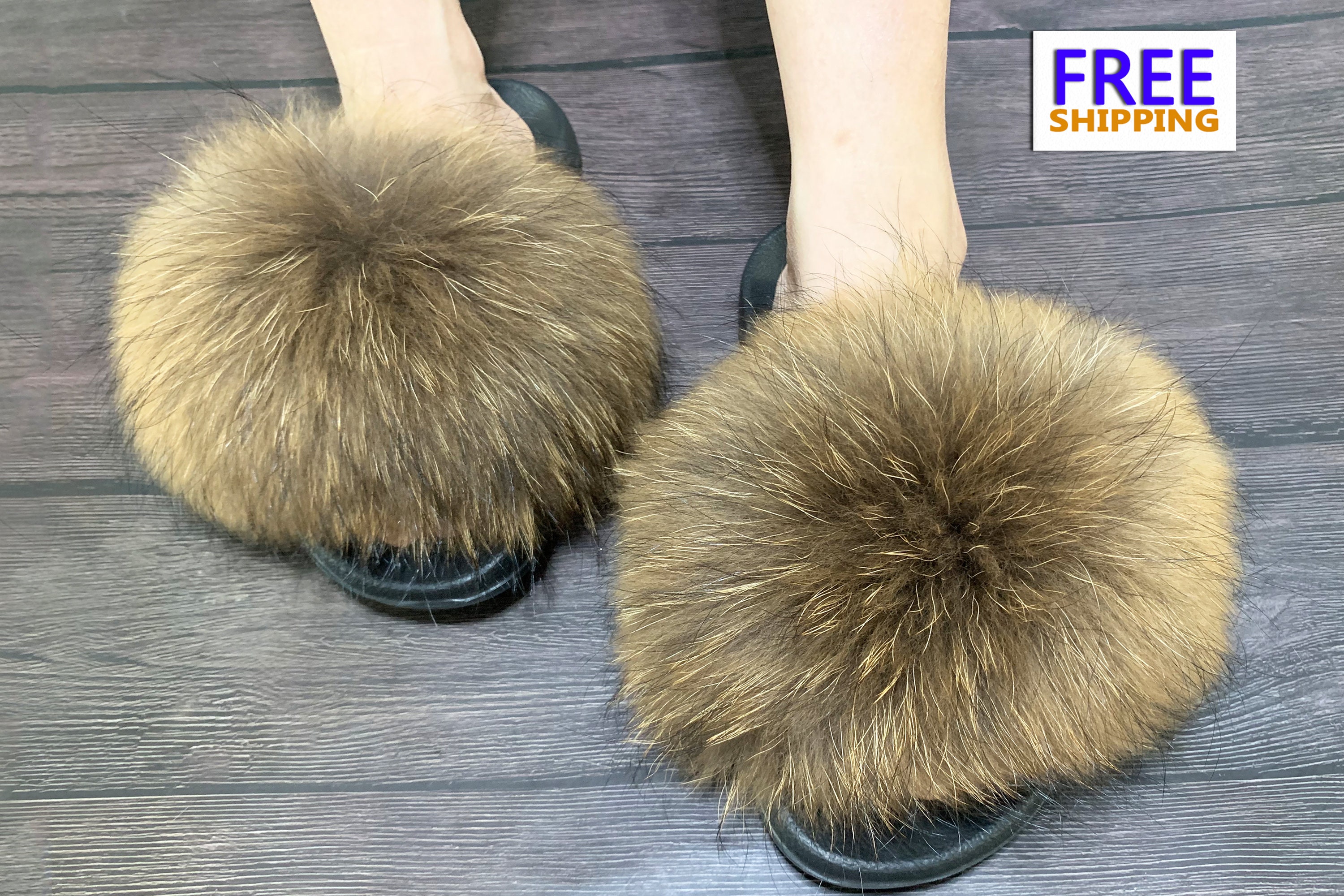Raccoon Full fur Slides