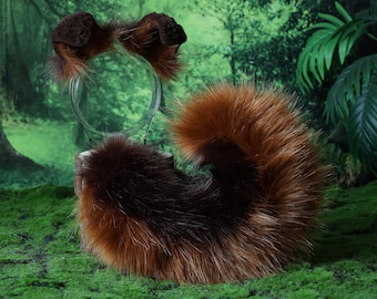 Set med fuskpäls, herdehundssvans och öron, Shiba Inu hundöra och svans, anime cosplay, brunt kaffe Therian valpöra, svans, valpflicka, kemonomimi