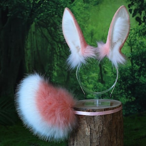 Realistic faux fur bunny ear and tail bendable bunny ear cosplay pink rabbit ear and tail neko ear petplay anime cosplay bunny kemonomimi