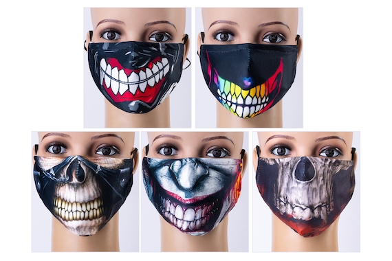 Skull mouth pattern unisex mask adults adjustable reusable | Etsy