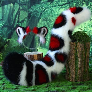 Kunstpelz Schnee Leopard Ohren und Schwanz set Rolle spielen Schnee Leopard Cosplay Ohr und Schwanz Therian Leopard Kemonosimi Weihnachtsgeschenk pelzigen Schwanz Ohr