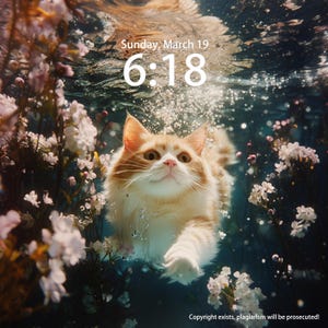 Custom Cat Wallpaper, Pet Portrait,Custom Wallpaper For IPad, IPhone And Desktop,digital download, Theme Dog Wallpapers, A Swimming Cat