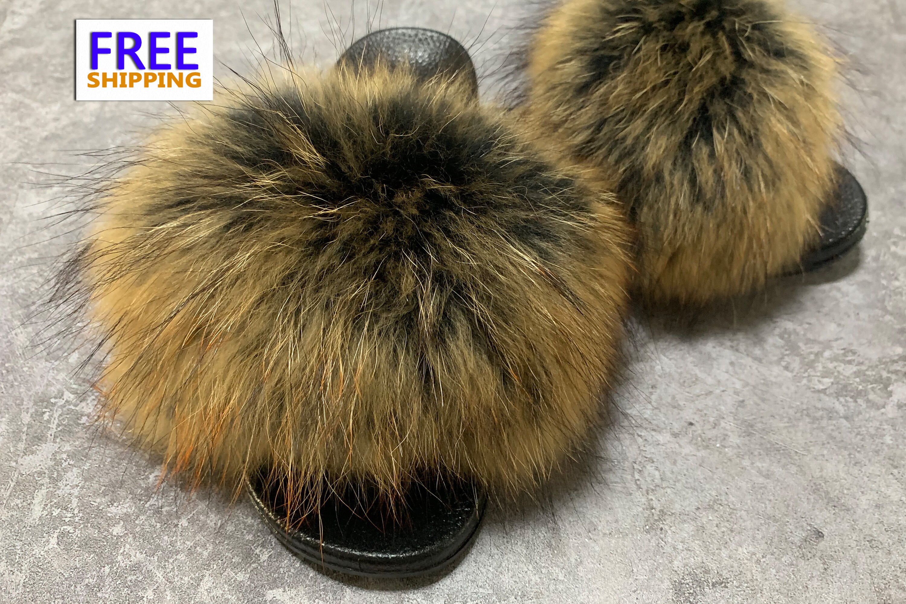 real racoon fur slides