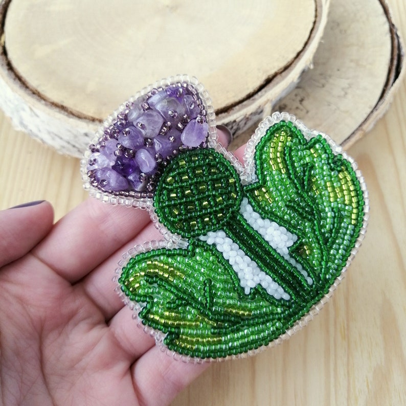 Scottish thistle bead embroidery brooch flower pin with  etsy