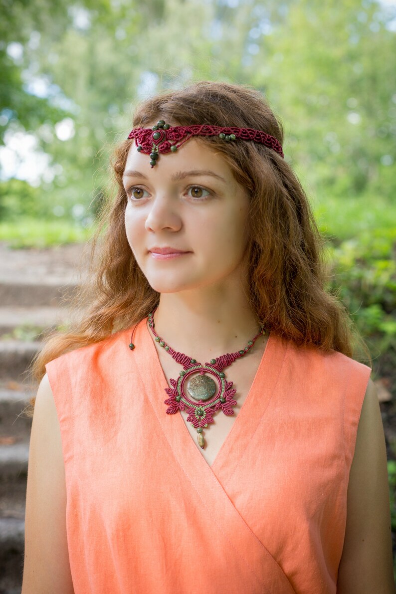 Woodland wedding Red elven Tiara fairy macrame diadem queen Etsy