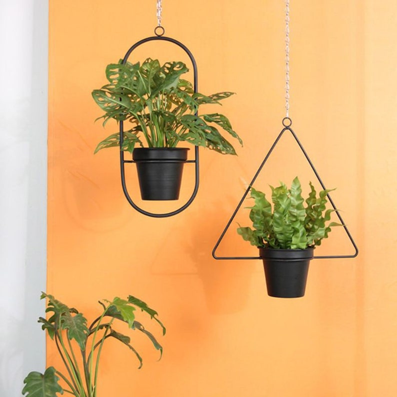 Black Metal Hanging Planter Indoor Hanging Wall Planter Etsy