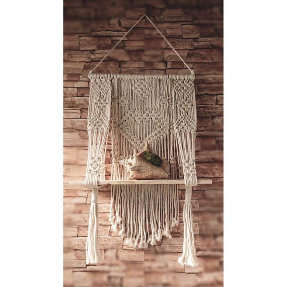 Macrame Plant Hanger Hanging Planter Mural Shelf Wall Wooden Shelves Woven Boho