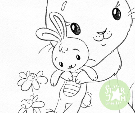 Bebe Lapin Digi Timbre Coloriage Page Art Numerique Etsy Canada