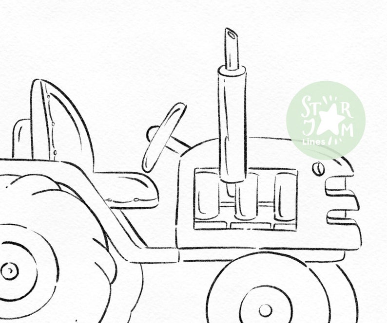 Christmas Tractor. Digi Stamp Country Truck Tree Coloring