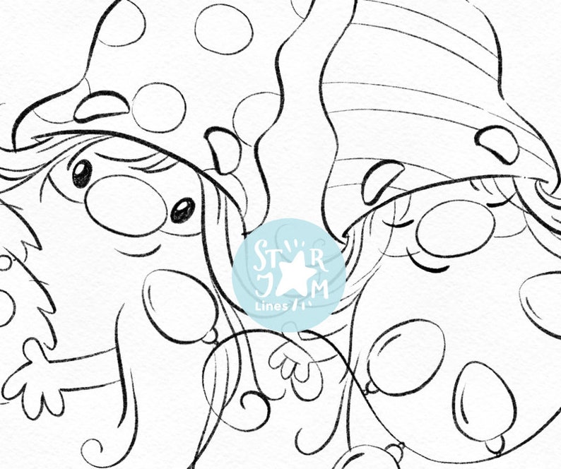 Christmas Gnomes. Digi Stamp Nordic Coloring Page Digital Etsy