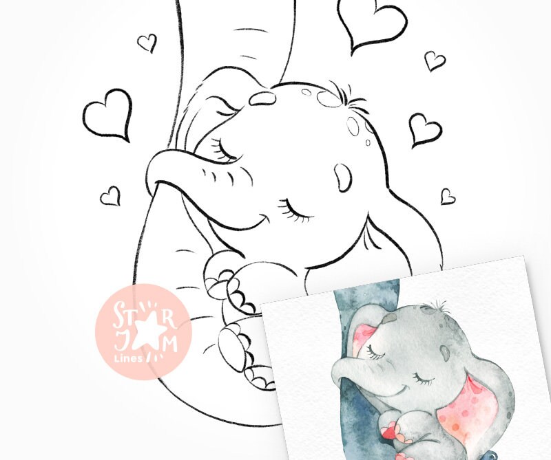 Little Elephant On The Trunk Digi Stamp Mother Love Etsy