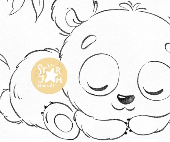 Baby Panda Digi Stempel Kleurplaat Pagina Digitale Kunst Etsy