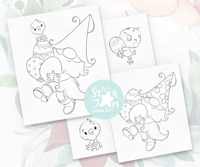 Download Gnome with Eggs. Digi Stamp Nordic Easter Chicken Coloring ...