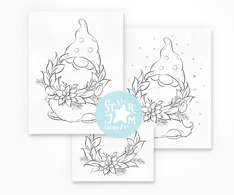 Christmas Gnomes. Digi Stamp Nordic Coloring Page Digital Etsy