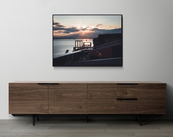 Puesta de sol costera a lo largo de Seattle Washington, Foto de paisaje marino, Foto de paisaje, Impresión de fotografía de bellas artes Lienzo envuelto Opción de marco de arte de metal