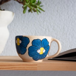 Hand-painted Blue Flowers Mug: Unique Ceramic Stoneware Tea Cup