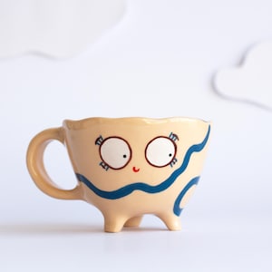 Hand-Painted Ceramic Cloud Mug: Unique Stoneware Tea Cup