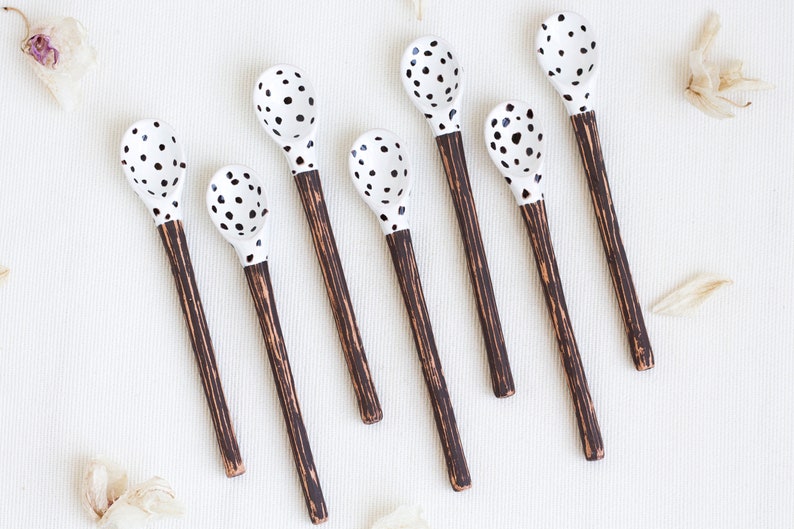 Ceramic spoon Spoon with polka dots White tea spoon Coffee image 1