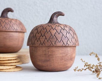 Acorn Salt cellar, Sugar bowl, Rustic storage box, Nuts storage, Tea storage, Kitchen storage, Ceramic acorn box, Acorn Jar, Pinch bowl