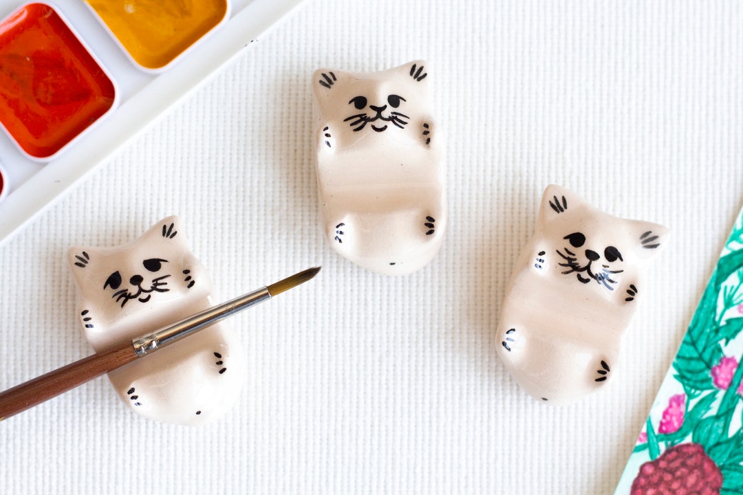 Cat Brush Holder Beige Cat Brush Rest Paint Brush Holder Etsy