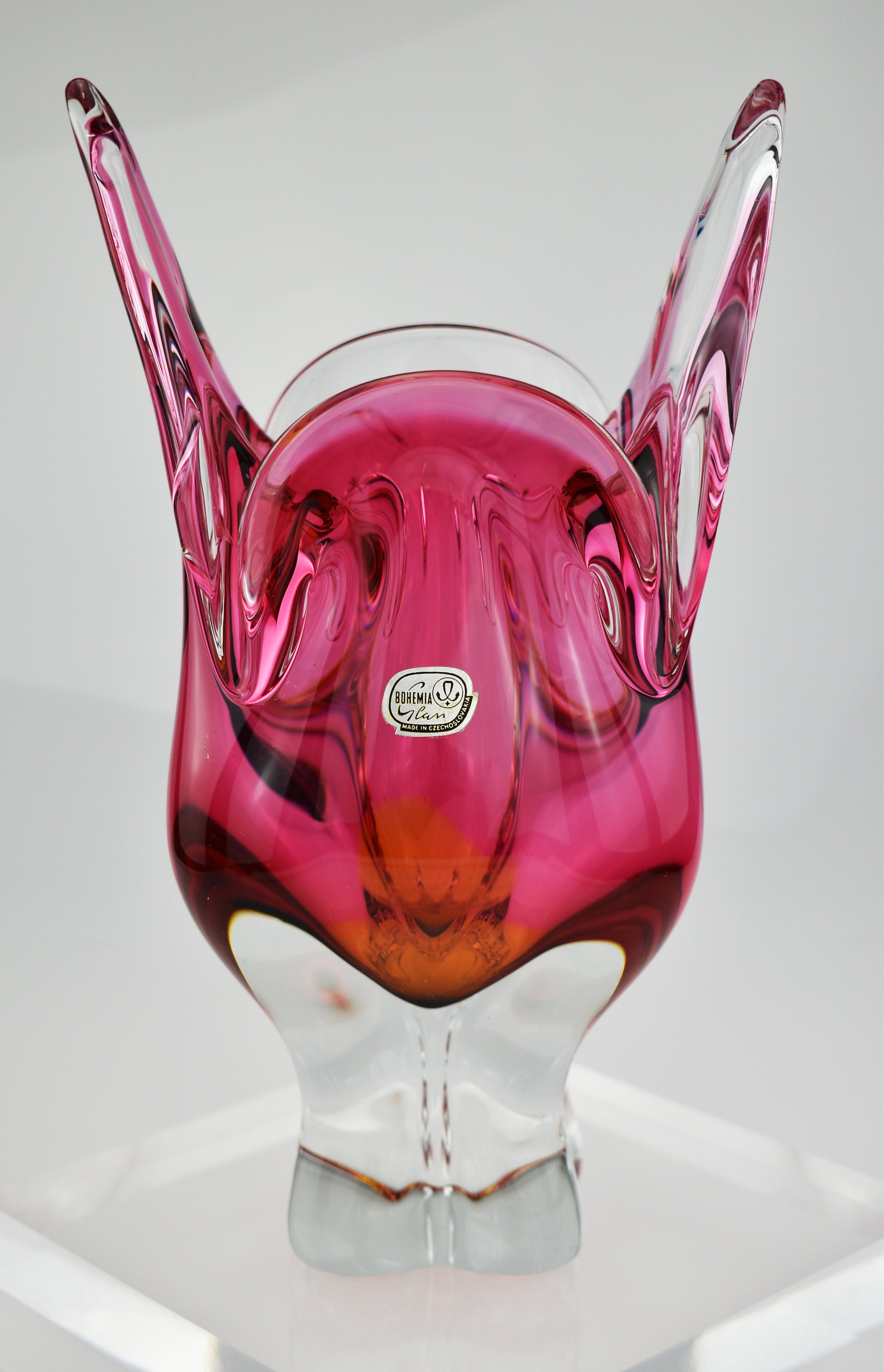 Stunning 1960's Czech Bohemian Art Glass Vase in Pink & Etsy