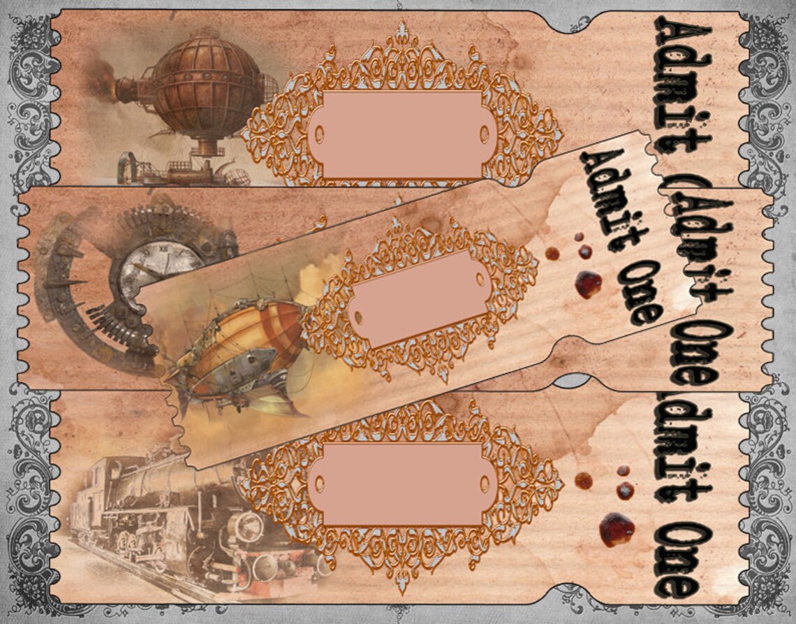 6 Steampunk party invitation ticket party invitation Etsy