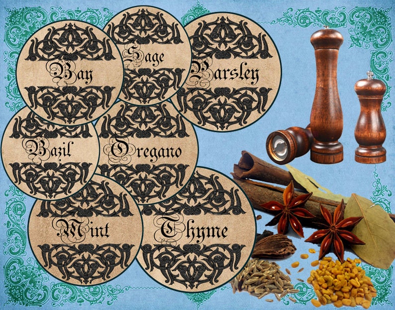 60 seasonings and spices labels vintage kitchen labels etsy