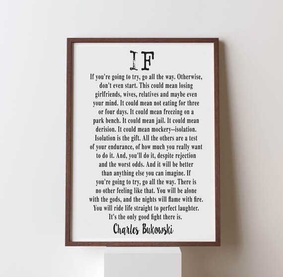 Charles Bukowski Motivational Quote Canvas Wall Art