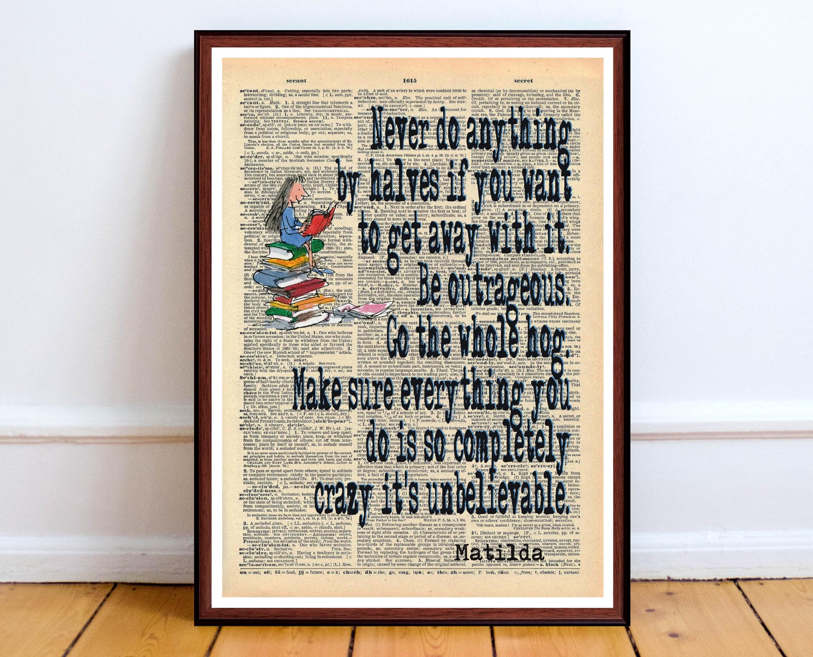ronald dahl matilda quote art print unique literary