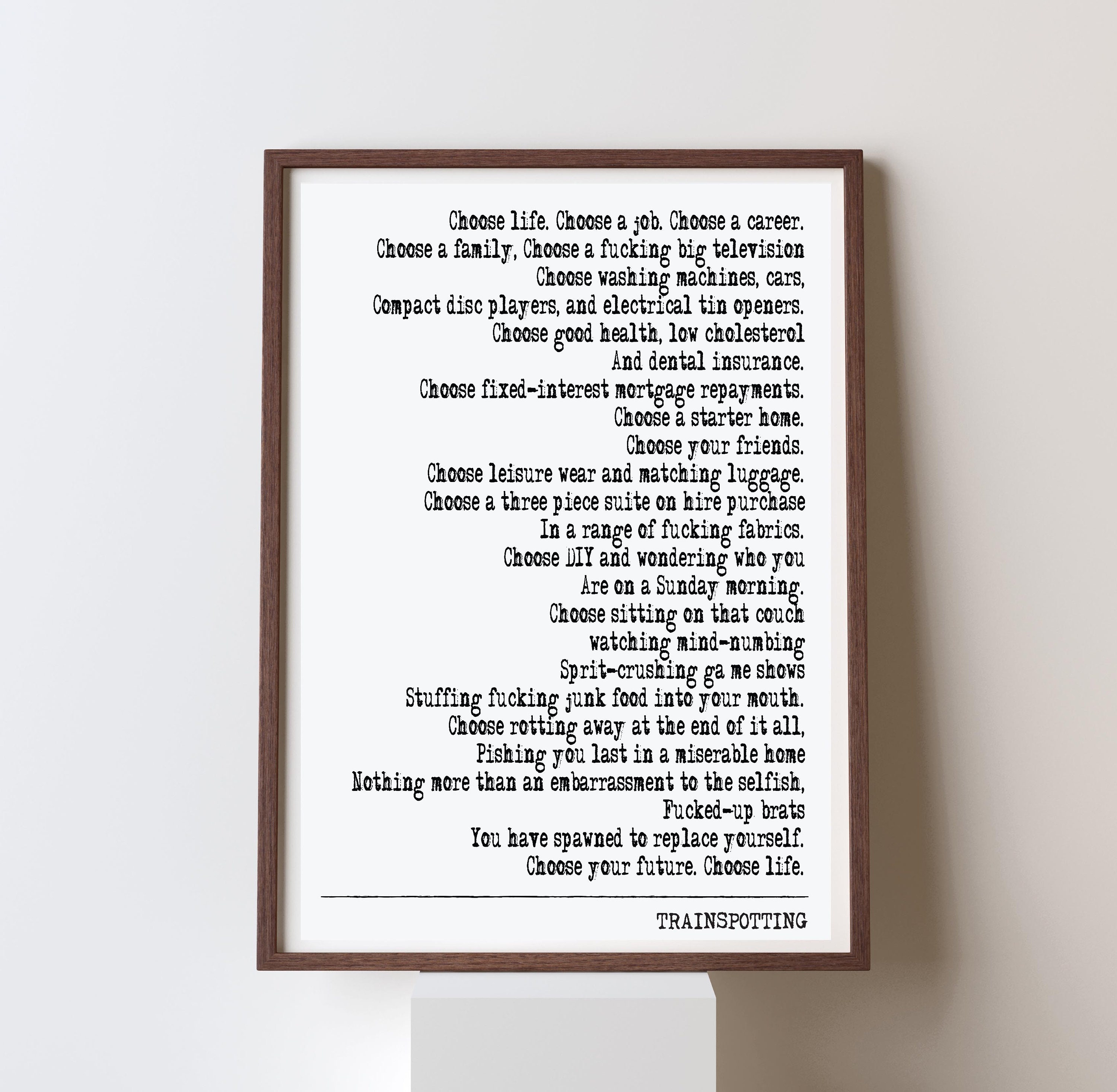 Irvine Welsh Trainspotting Quote Art Print Unique Literary Etsy