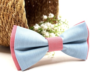 Candy Pink and Light Blue bowtie / Double colour bowtie / Bowties Men/ Groomsman Gift / Wedding bowtie / Ring bearer bowtie / Bowtie