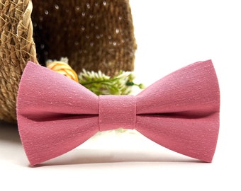 Candy Pink Linen bowtie / Pink Linen bowtie / Pink bowtie / Groomsman Gift / Wedding bowtie / Ring bearer bowtie / Gift for dad /