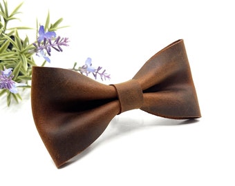 Crazy Brown Leather Bow Tie / Brown Leather Bow Tie / Leather Bow Tie / Groom Bow Tie / Genuine Leather Bow Tie / Wedding Bow Tie /