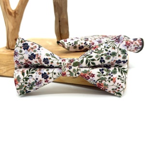 Flower Green Bow Ties /A unique bow tie embellished with floral patterns in unique colors such as green, burnt orange and lilac/ Wedding Tie