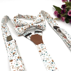Floral Burnt Orange Suspenders & Bow Tie Set - Handmade Wedding Outfit
