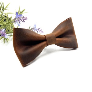 Handmade Brown Leather Bow Tie: Groom Wedding Accessory