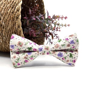 Floral Lilac Cotton Bowtie: Handmade Wedding Groomsman Bow Tie
