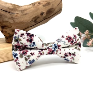 Burgundy Navy Floral Bowtie: Handmade Cotton Wedding Groomsmen
