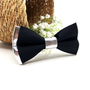 Black and Gray Faux Leather bowtie / Double colour bowtie / Bowties Men/ Groomsman Gift / Wedding bowtie / Ring bearer bowtie / Gray Bowtie